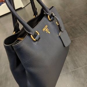 Prada, Bags, Prada Vitello Phenix Leather Convertible Bag Navy